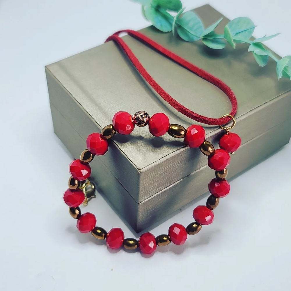 Red glass, Hematite bracelet